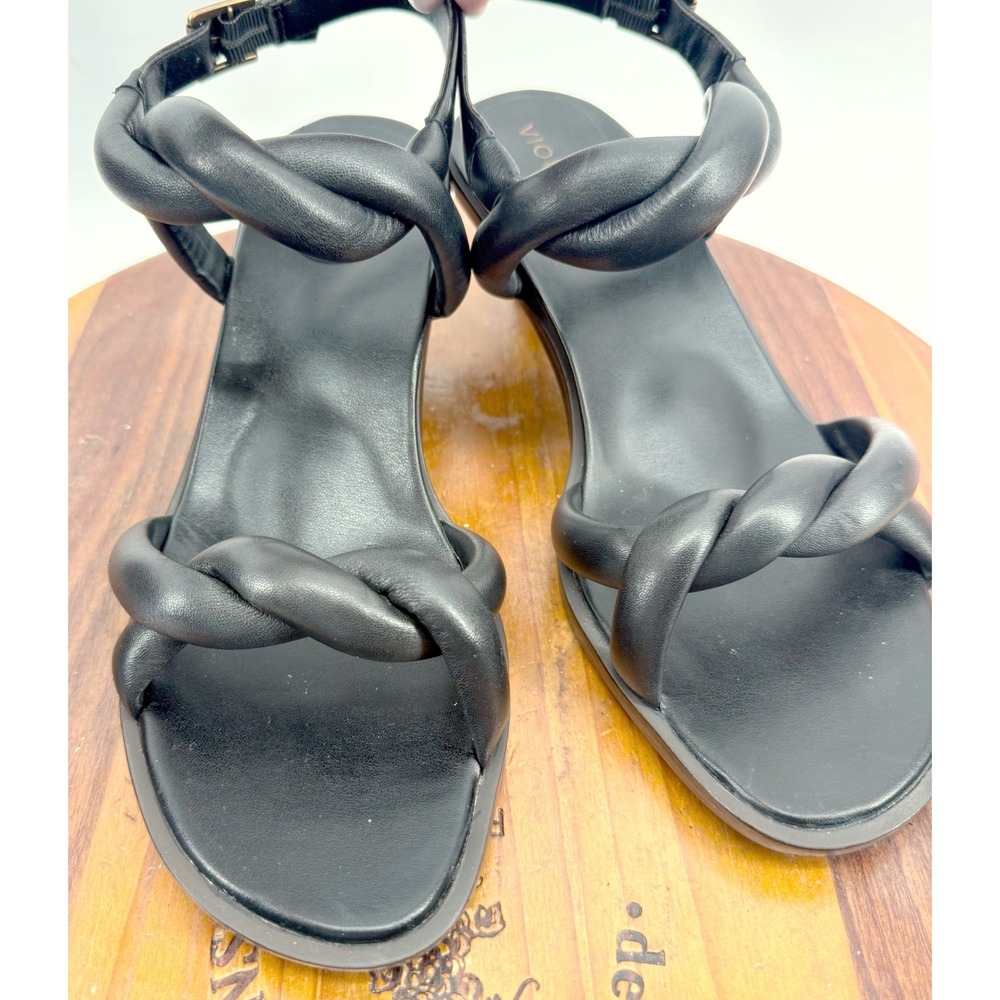Vionic Angelica Sandals Size 9 Black Leather Twisted Strap Kitten Heel Slingback - Picture 4 of 8